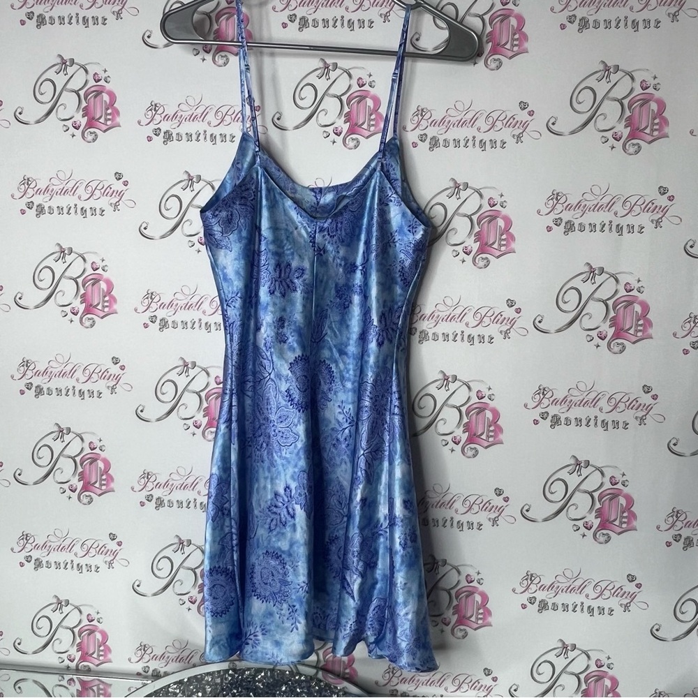 Versailles dress paisley Blue Floral Slip shiny shimmer boho Dress - Picture 2 of 7